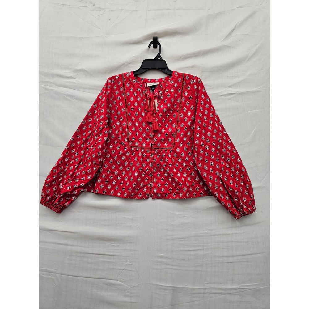 Universal Thread Womens Floral Blouse Red Cotton Relaxed Size Medium